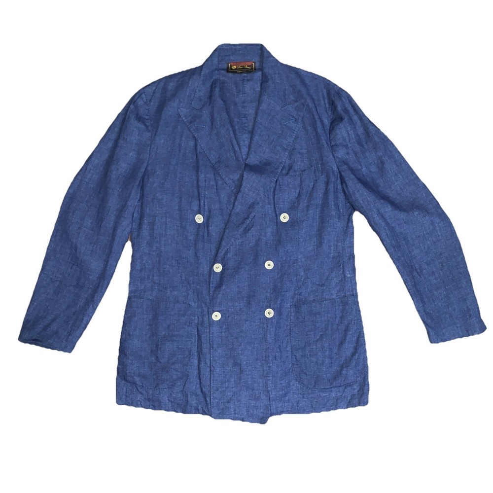 Loro Piana blue linen double breasted blazer Jacket Men's 52 Large Preppy Luxury